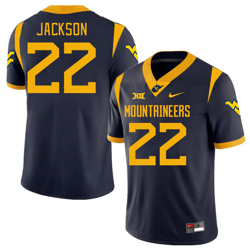 #22 Josiah Jackson West Virginia Mountaineers College 2024 New Uniforms Football Jerseys Stitched Sale-Navy